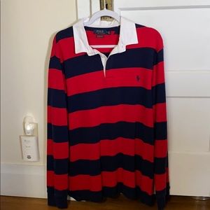 XL red with navy horizontal stripes dress shirt